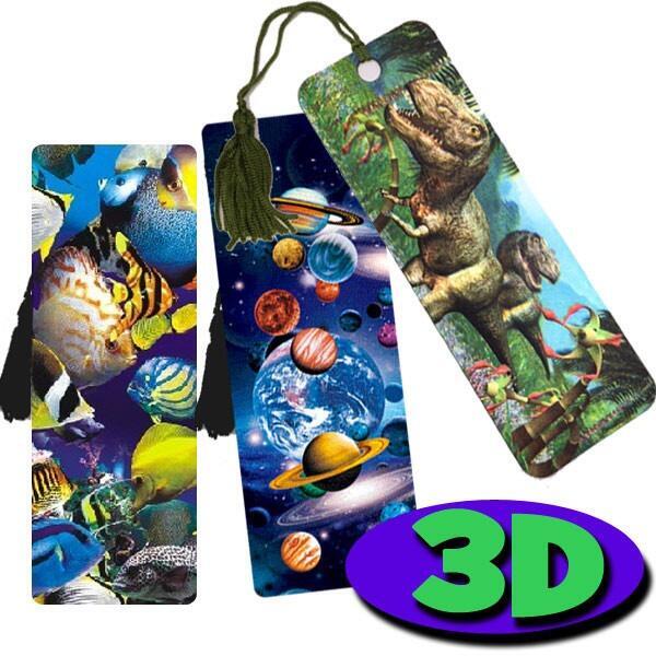 3D Bookmarks | 3 Pack: Dinosaur, Space/Planets & Tropical Fish Designs - Ideal Reading Incentive