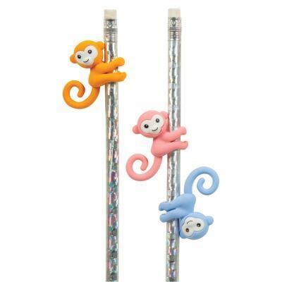 Class Gifts | 8 Cute Monkey Writing Buddies. Pencil Wrap Around Erasers.