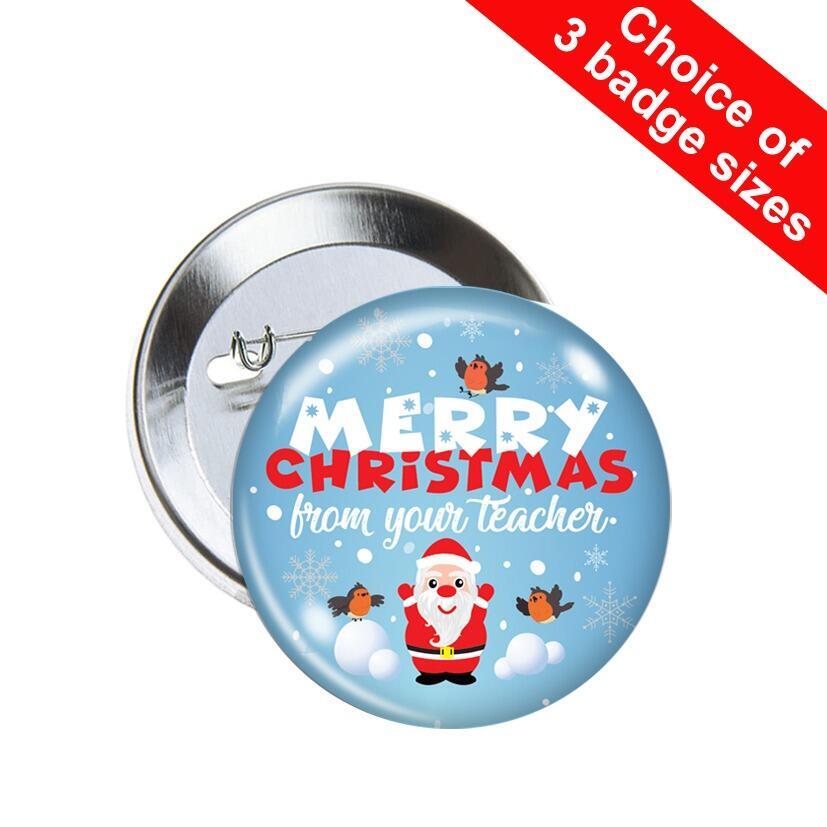 School Badges | Santa Design, Merry Christmas from your teacher Pin Badges x 10