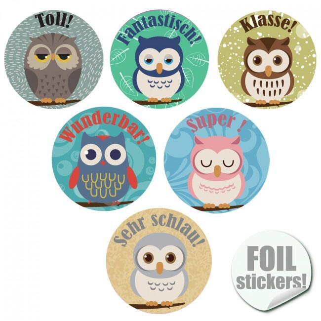 Reward Stickers | 90 x Cute Owl, Shiny German Stickers for MFL Teachers. Praise Students in German!