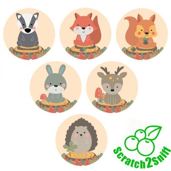 Smelly Stickers | Woodland Animals, Berry Scent, Smelly Kids Stickers for Crafts/Rewards/Party Bags