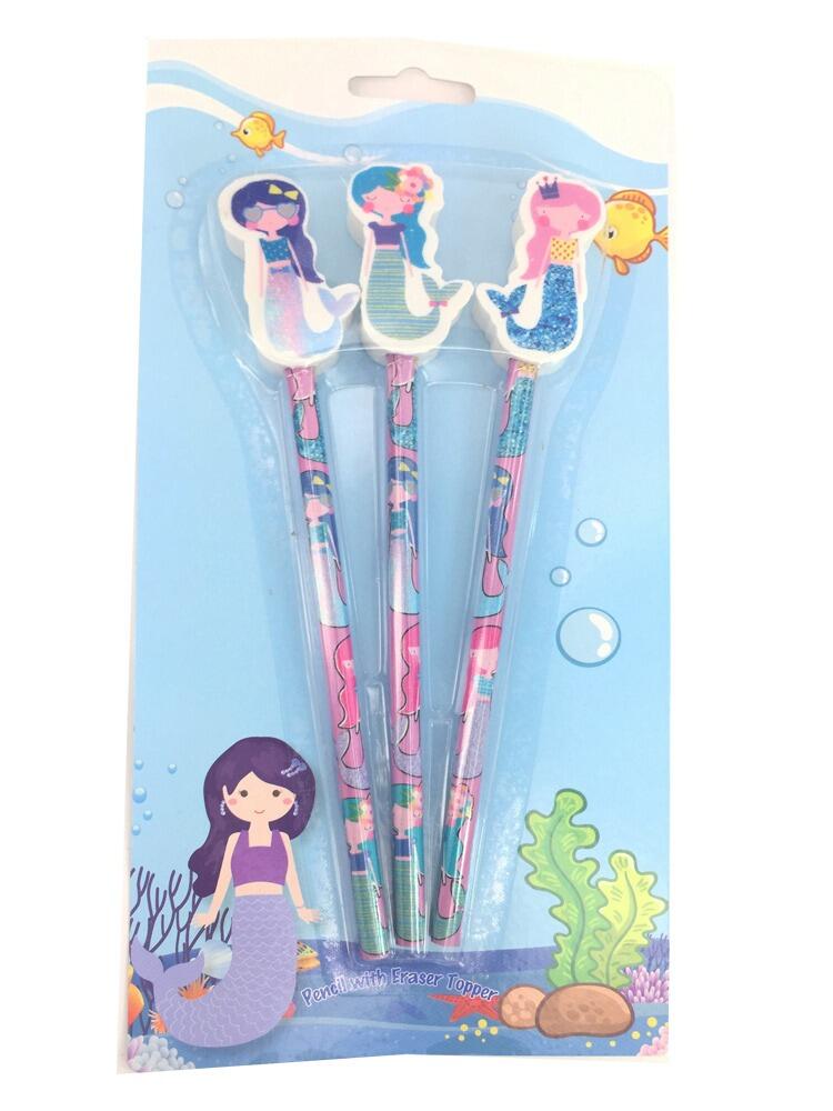 Mermaid Stationery | Colourful Mermaid Eraser Topper Pencil Sets. Great Class Gift/Party Bag Fillers