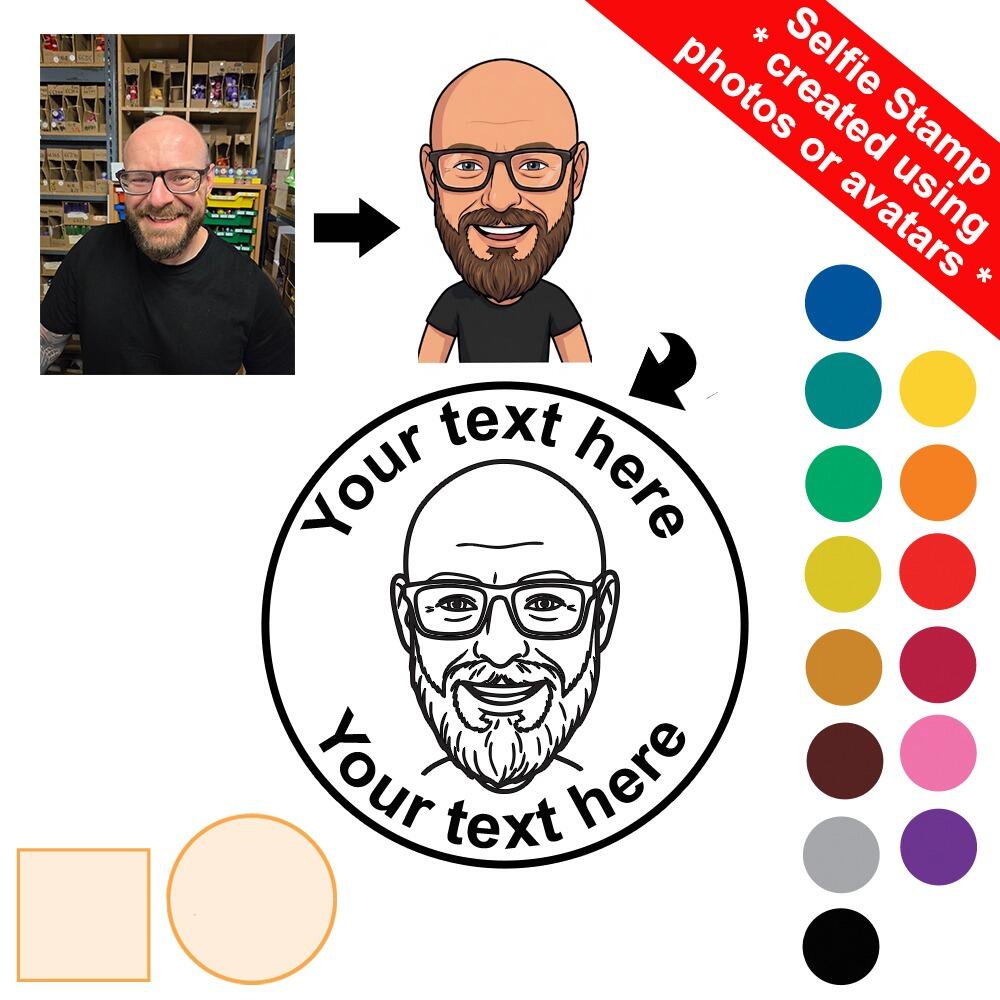 Custom Face Stamps | Selfie Stamps! Create a Personalised Face Stamp. Size, Font, Colour Options