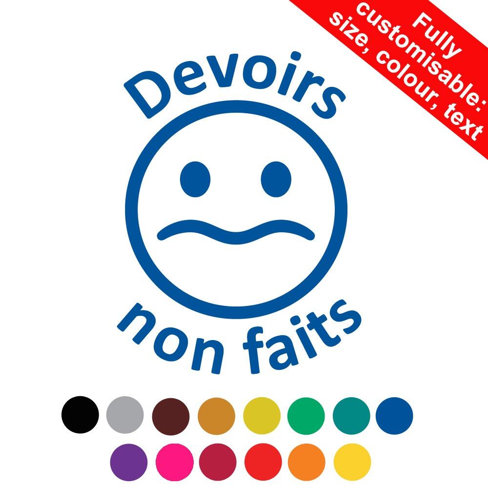 Personalised Teacher Stamps | Devoirs non fait French Language School Stamp. 22mm. Customisable Text/Colour/Size.