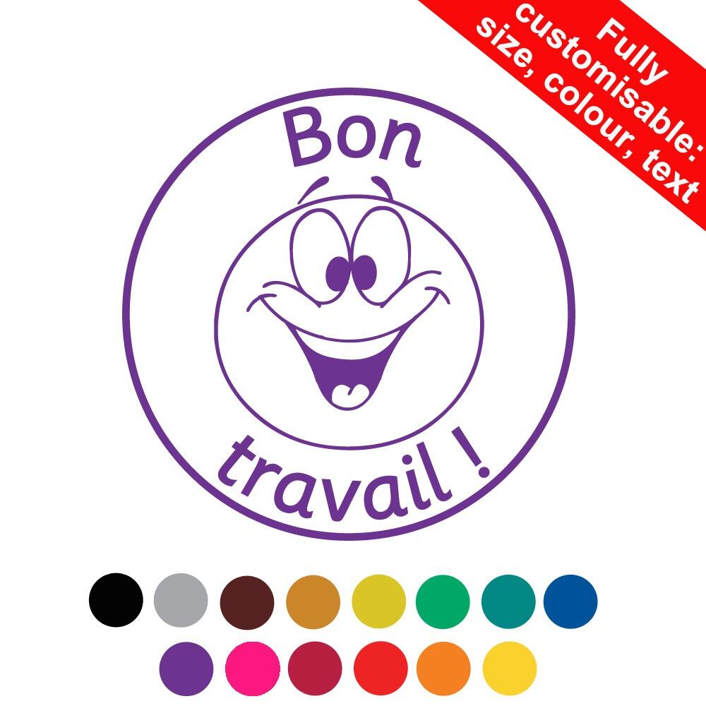 French School Stampers | Bon travail (Kool Smiles Emoji) French Personalised Teacher Stamps 19-30mm