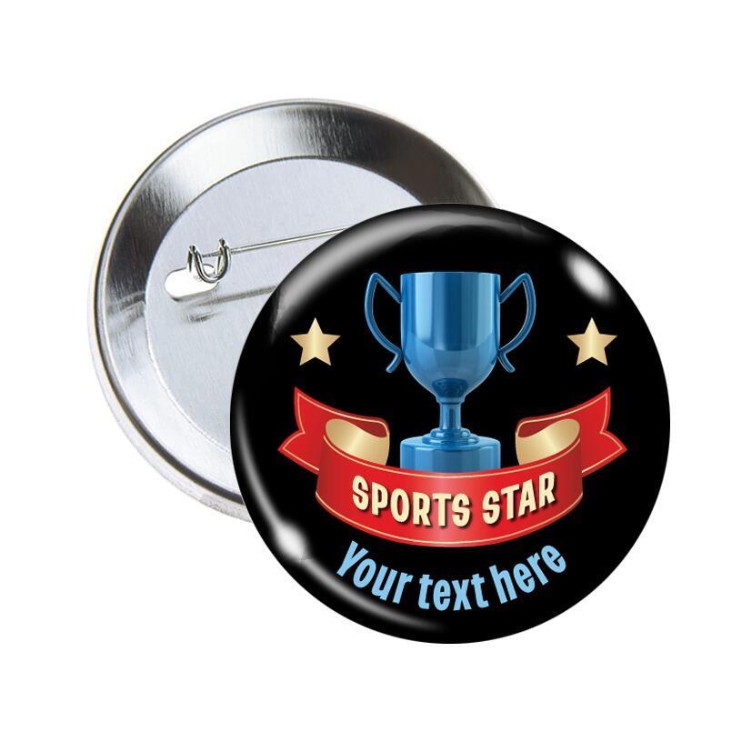 Custom Badges | Sports Star, Trophy & Stars Design Sports Day/Award Personalised Badges for Schools