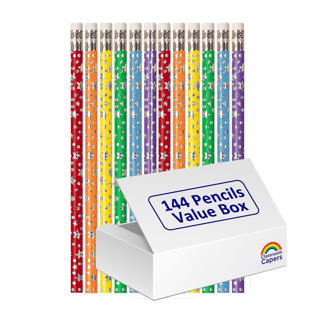Reward Pencils | 144 x Shiny Star Bright HB Pencils. Great Low Cost Class Gifts, Rewards, Prizes