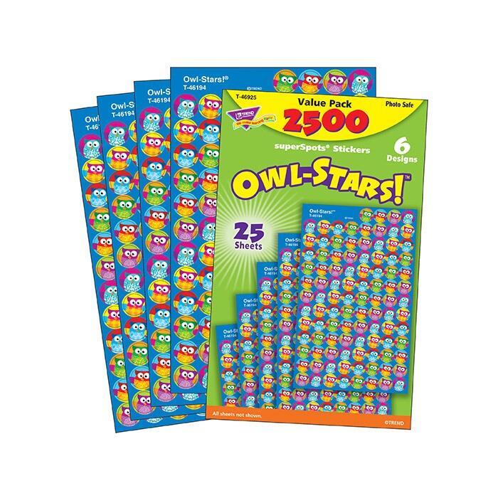 Chart Stickers | 2500 Small Owl Stars SuperSpot Stickers (T46925)