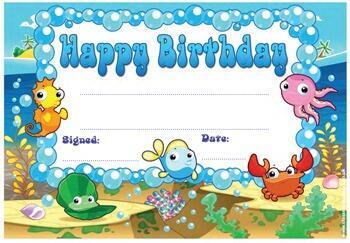 School Certificates | 30 x Happy Birthday, Cute Under the Sea Design Certificates