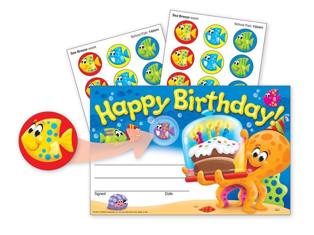 Birthday Certificates | 24 x Happy Birthday Certificates with 30 Scratch 'n Sniff Stickers