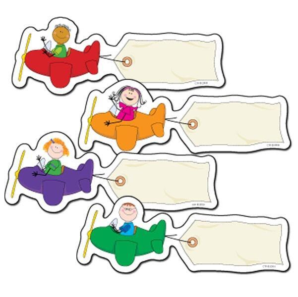 Classroom Display Card Cutouts | Fun Airplane Labels - 36 Stick Kids Cut Outs