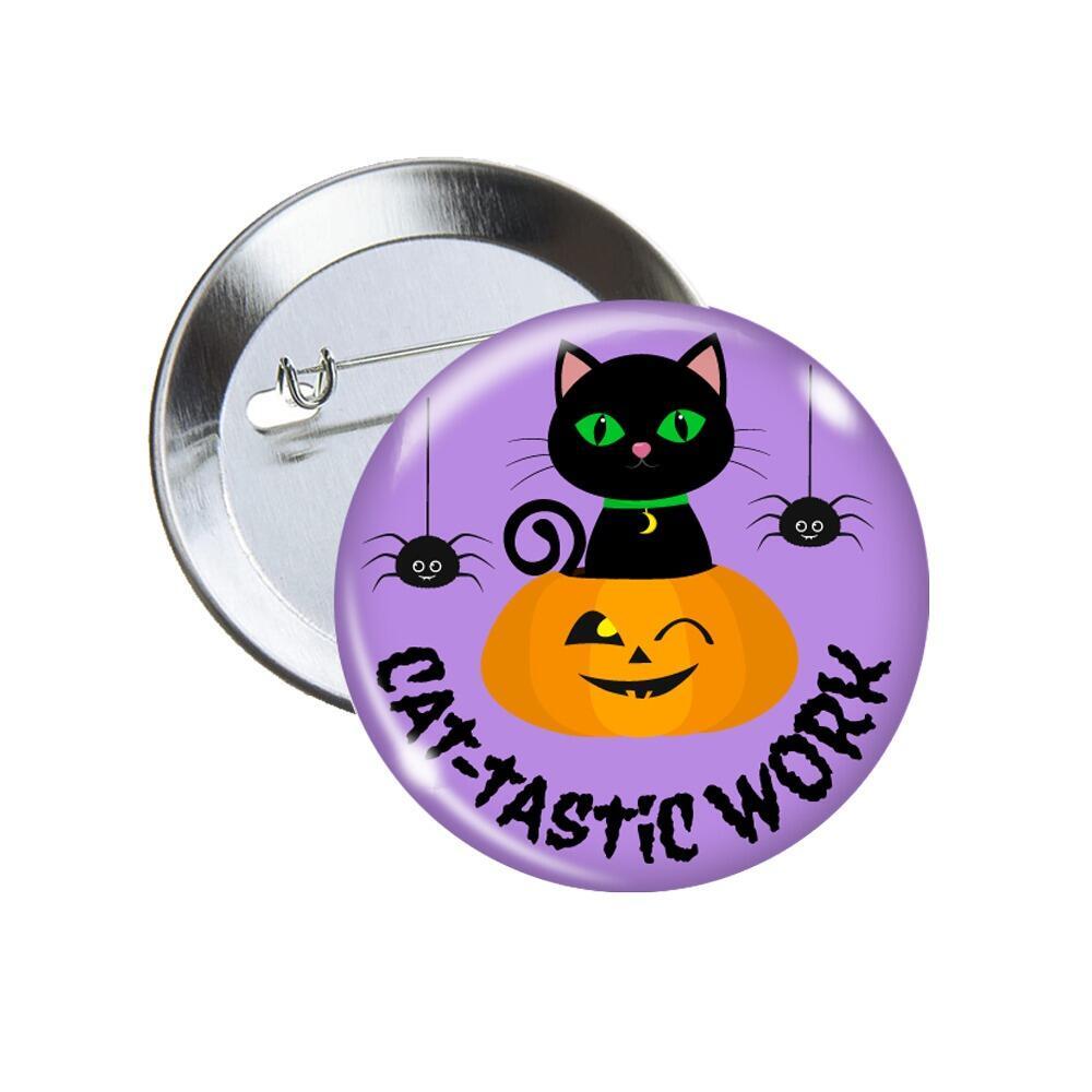 School Badges | Cat-tastic Work, Halloween Theme Pin Badges for Fun Classroom Rewards