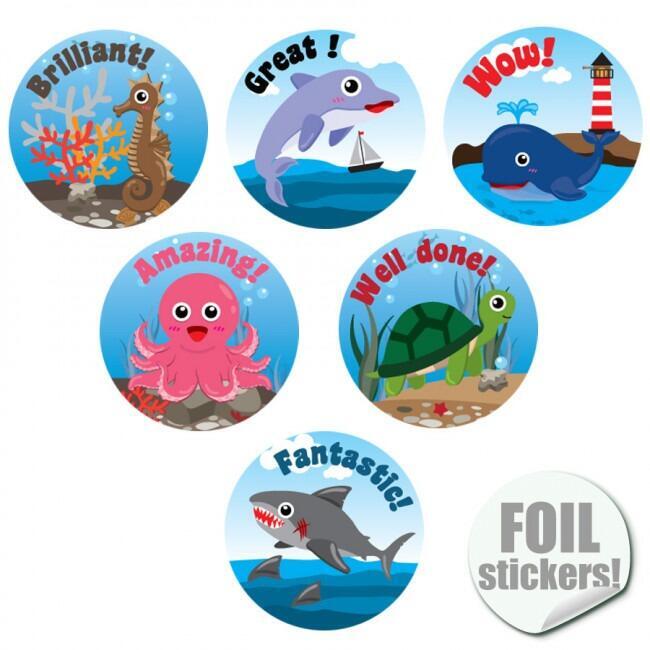 Reward Stickers | 90 x Colourful and Fun Sealife, Shiny Teacher Stickers to Praise Student Effort