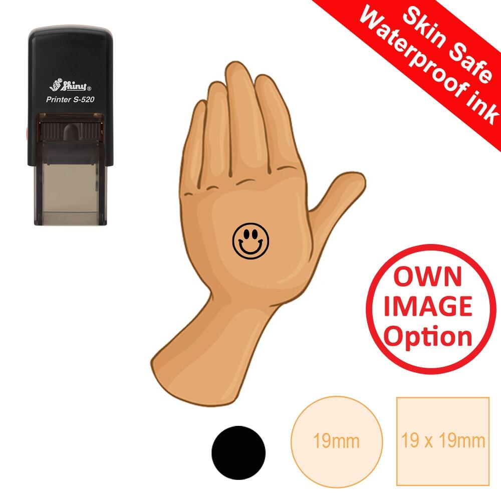 Waterproof Ink Stamper | Skin Safe, Hand Custom Stamp. Black Ink. 19mm. Optional Images/Text