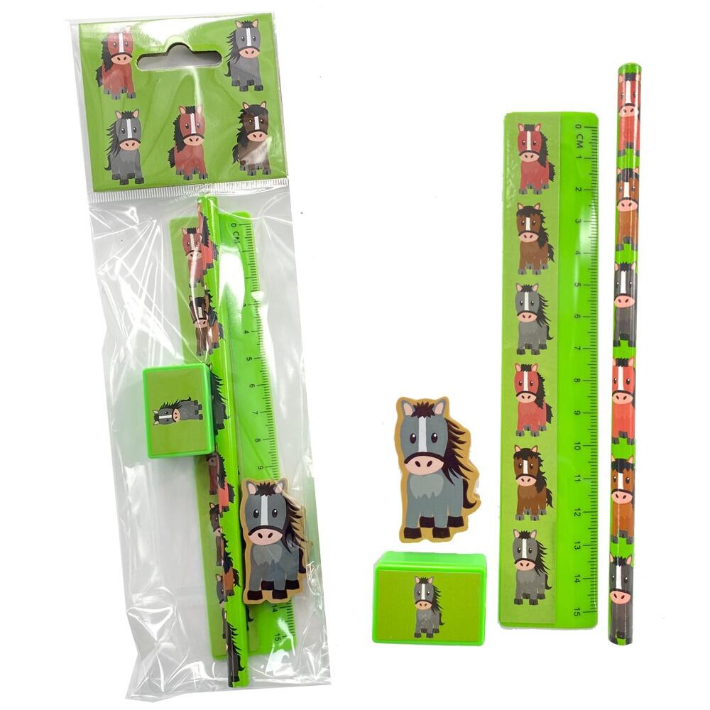 Low Cost Stationery Sets | Cute Pony Design Stationery Gift Set: Ruler, Pencil, Eraser & Sharpener