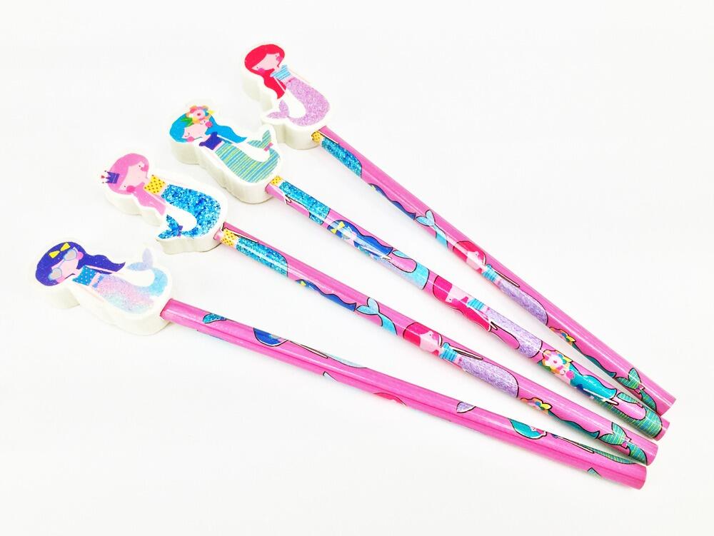 Mermaid Stationery | Colourful Mermaid Eraser Topper Pencil Sets. Great Class Gift/Party Bag Fillers