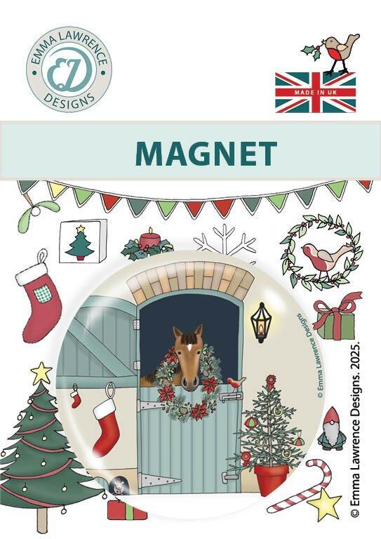 Fridge Magnet Gifts | Sample Festive Backing Card, Horses Christmas Collection, Emma Lawrence Designs. UK Made