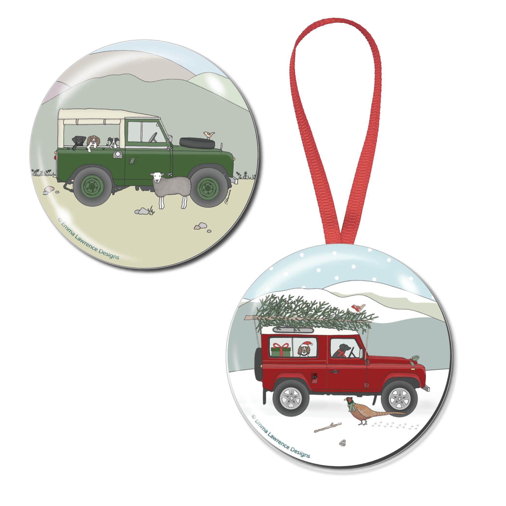Fridge Magnet Gifts | Classic Land Rover Christmas Gift Set. Emma Lawrence Designs. UK Made Set of 2