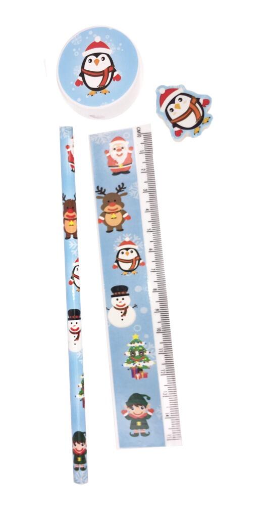 Low Cost Stationery Sets | Cute Christmas Stationery Gift Set: Ruler, Pencil, Eraser & Sharpener