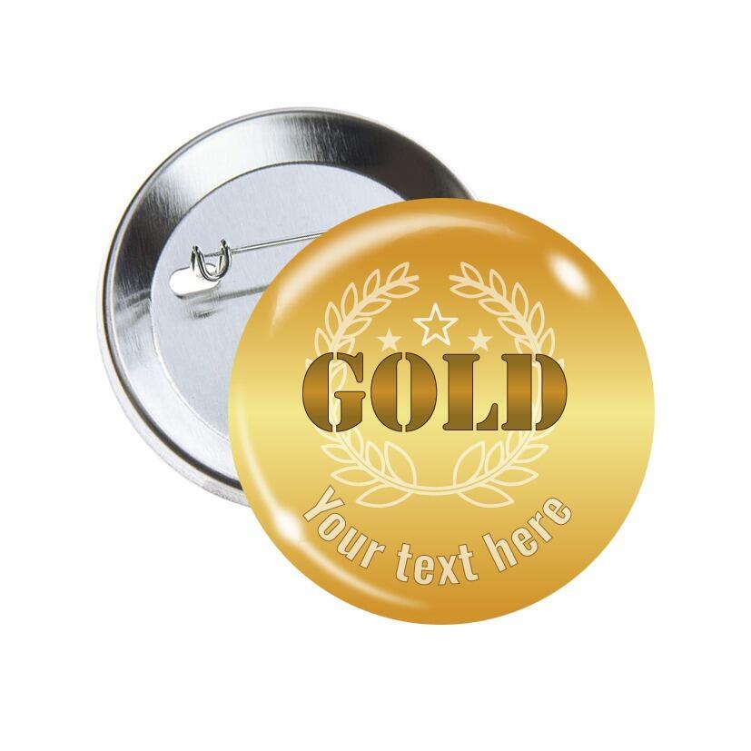 Custom Badges | GOLD, Wreath Design Sports / Award Personalised Badges for Schools x 10