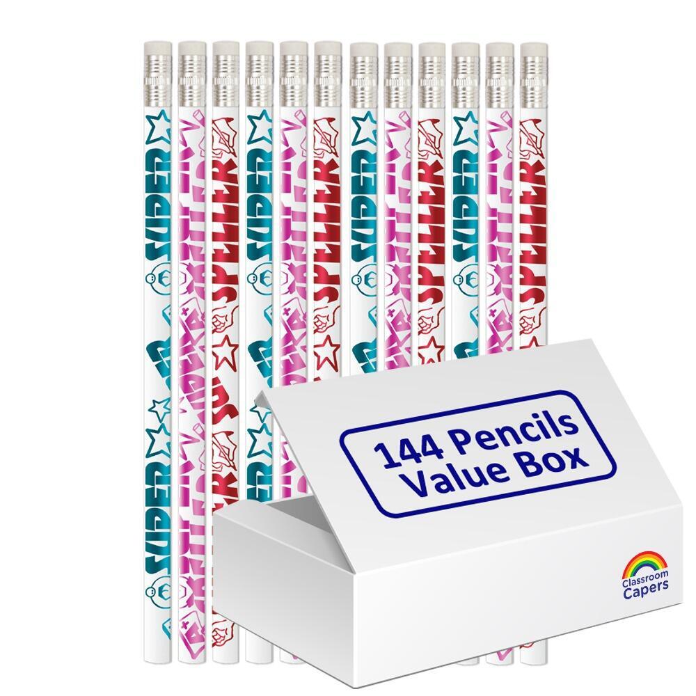 Bulk Class Gifts | 144 Super Speller HB Award Pencils. Great Low Cost, Practical Class Gifts, Prizes