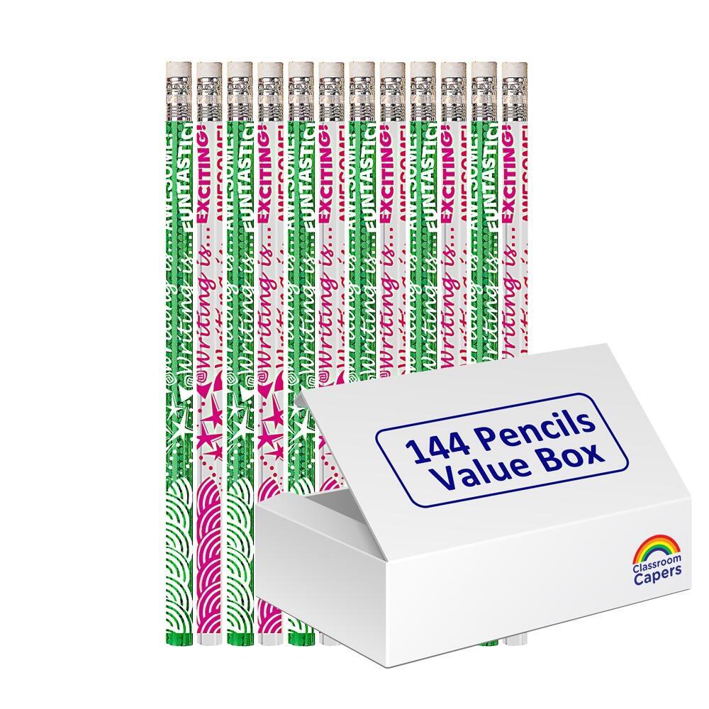 Bulk Pencils | 144 Writing Is Exciting/Awesome/Fantastic! HB Pencils. Great Low Cost Class Gifts