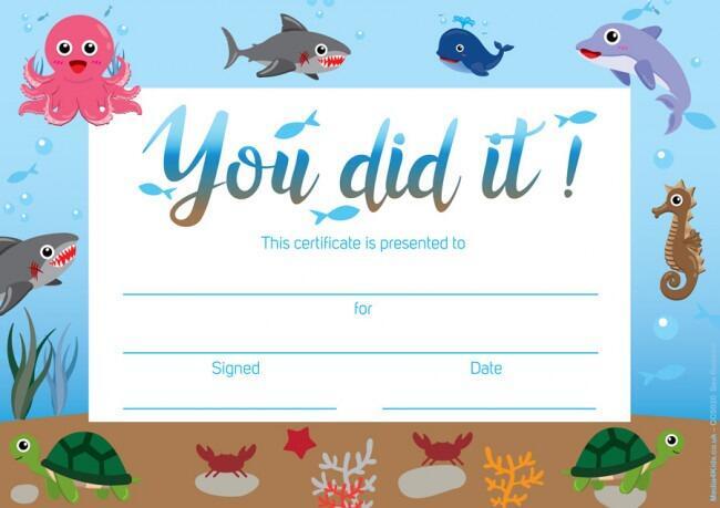 School Certificates | 30 x "You did it!", Sea Buddies Design School Awards