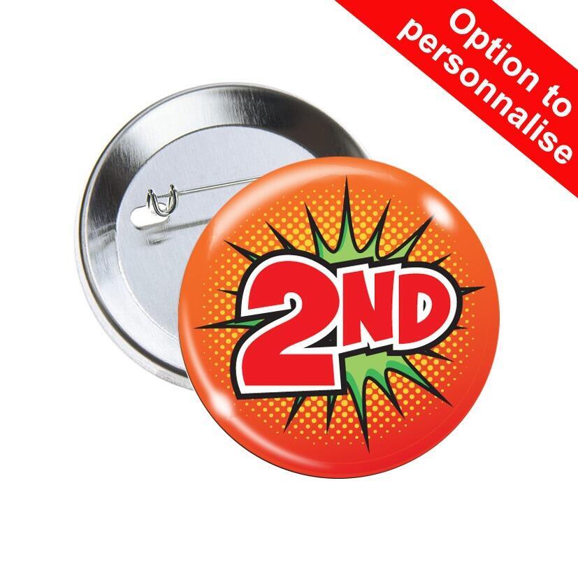 School Badges | 2nd Place SuperHero / Retro Design Sports Day / Award Pin Badges x 10.