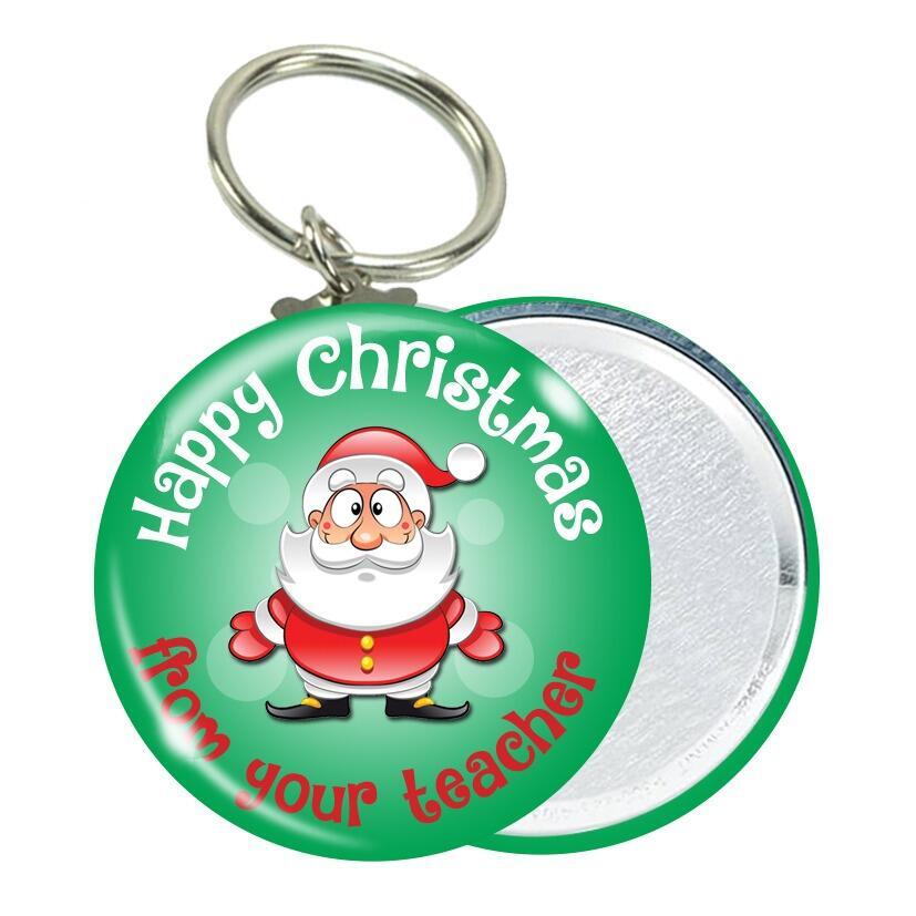 Presents from Teachers | Low Cost Happy Christmas from your teacher Santa Keyrings. UK Made