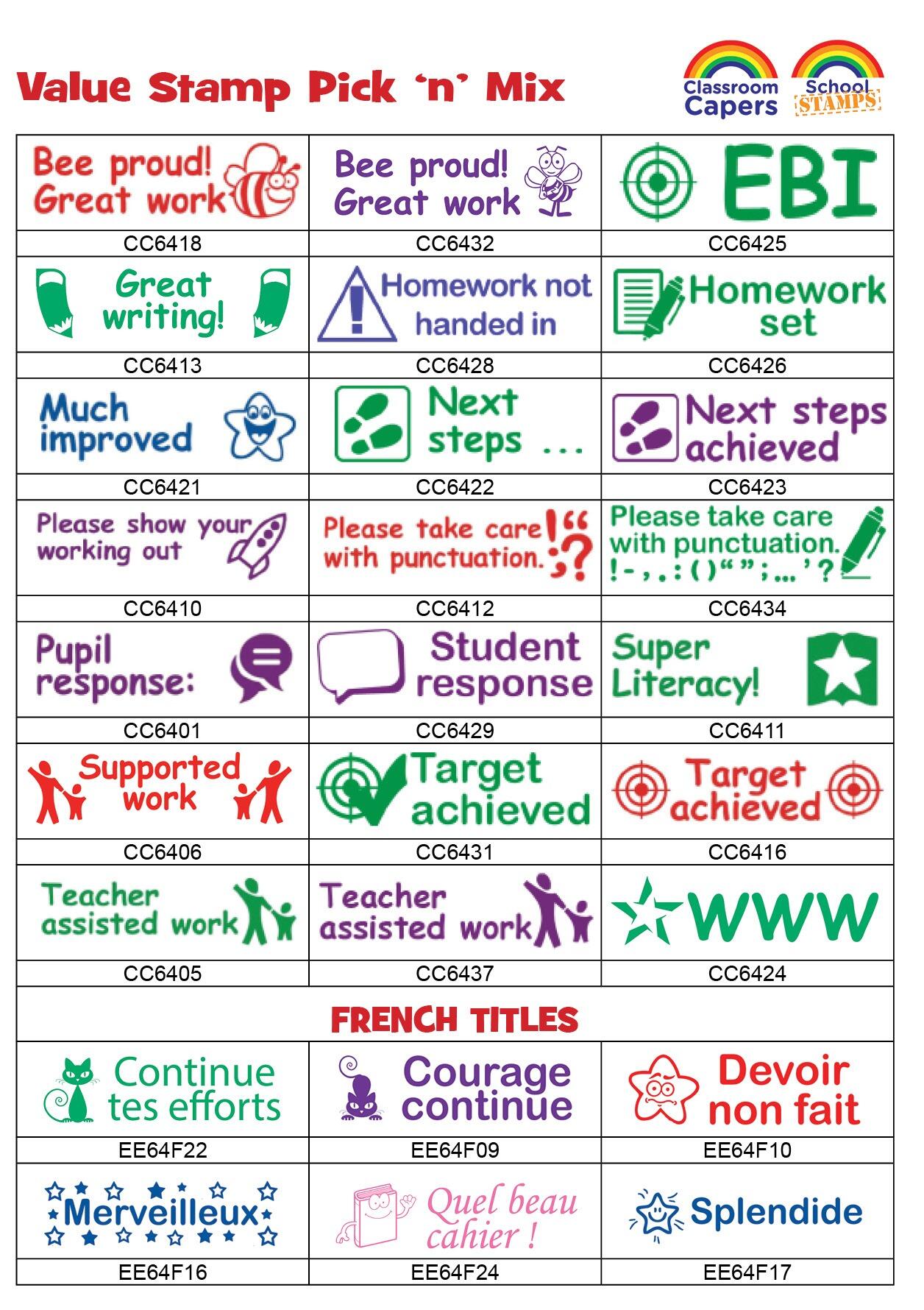 Teacher Stamps | Pick 'n' Mix 8 Stamp Box Set, Great Value Self-inking Stampers