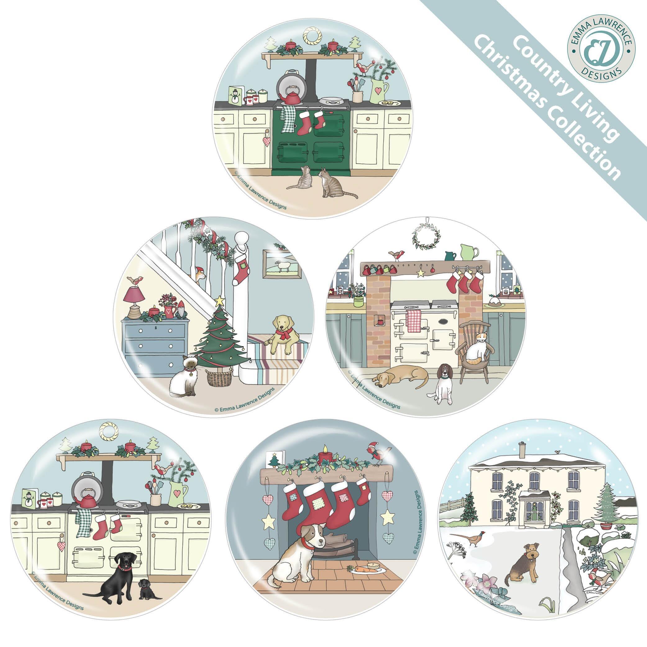 Bulk Fridge Magnets | Country Living Christmas Scenes, Emma Lawrence Designs. UK Made, Any Quantity