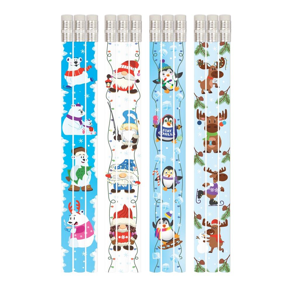 Reward Pencils | 12 x Winter Adventure/Christmas HB Pencils. Great for Class Awards, Rewards, Gifts
