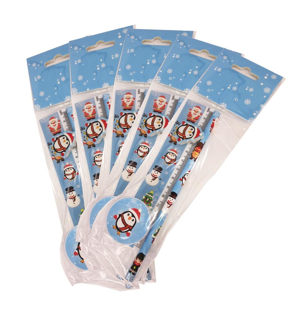 Low Cost Stationery Sets | Cute Christmas Stationery Gift Set: Ruler, Pencil, Eraser & Sharpener