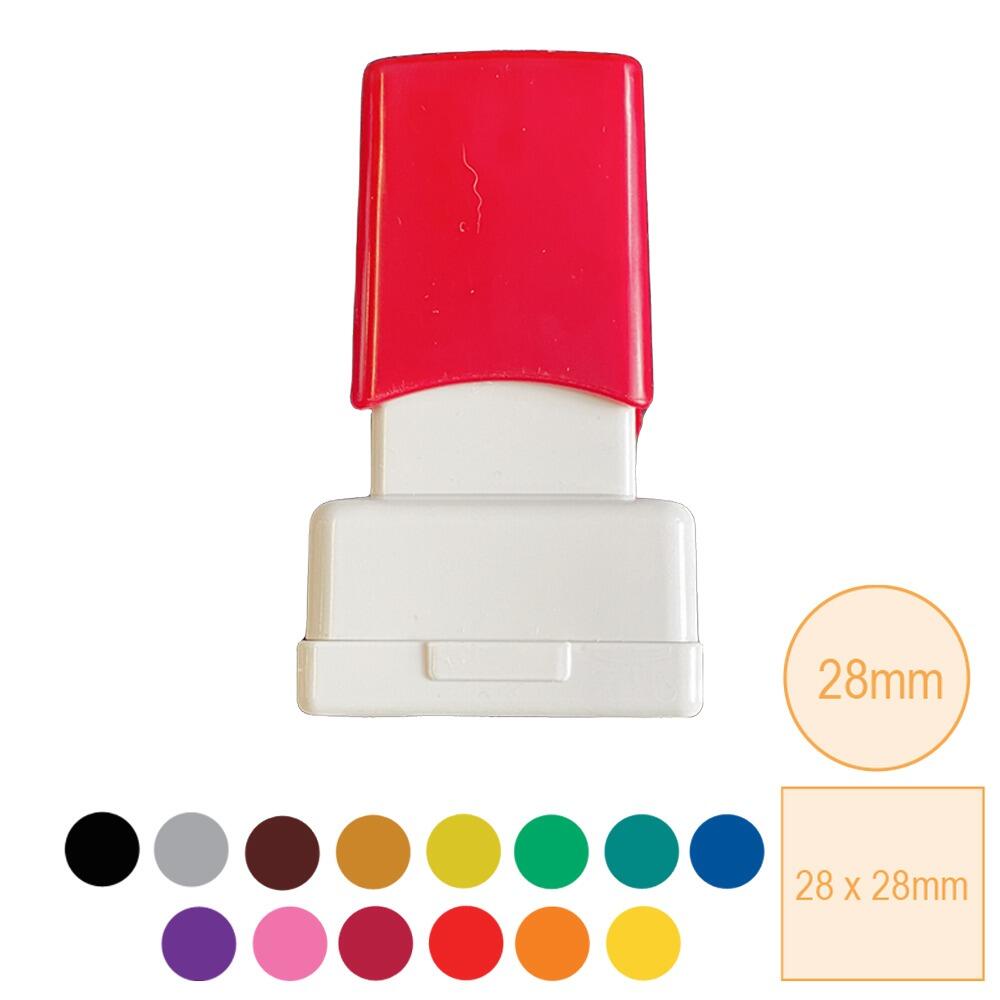Custom School Stamp | Low Cost 30mm Quick Buy Personalised Square Stamp Choice: Image, Font, Colour