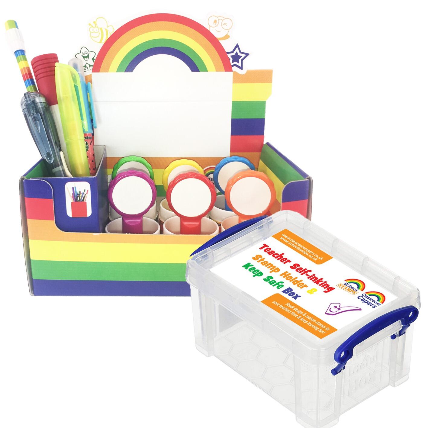 Teacher Stamp Storage | Choice of Cardboard Display / Storage Box or Recycled Plastic, Really Useful Box 0.7l