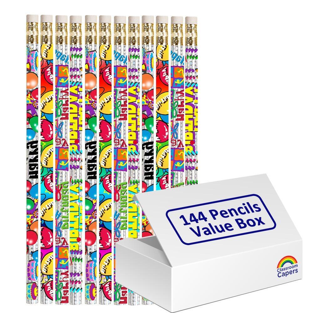 Bulk Stationery Gifts | 144 x Birthday Glitz Pencils. Low Cost Birthday Gifts for Students
