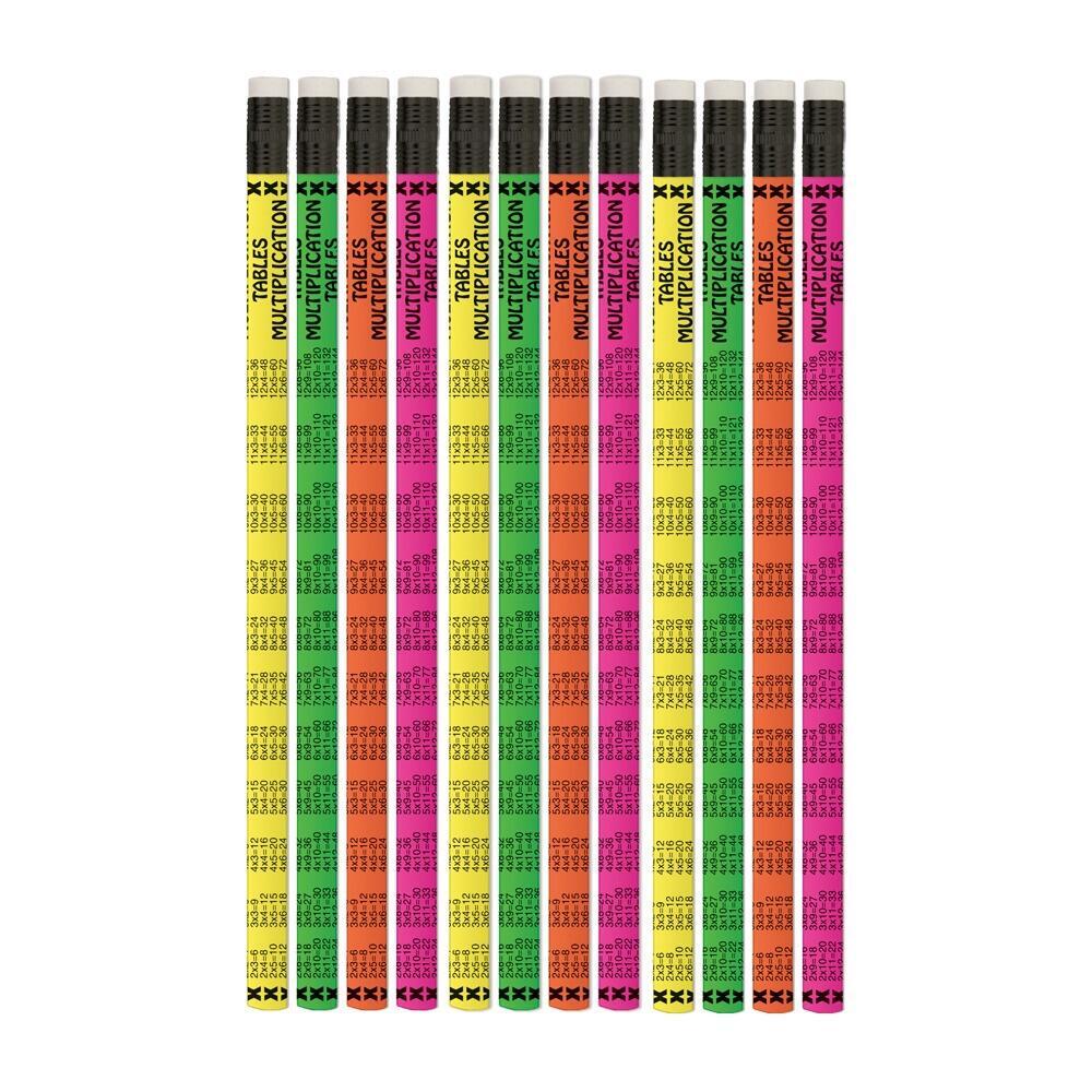 Class Prizes / End of Term Gifts | 12 x Multiplication Tables, Colourful Maths Pencils