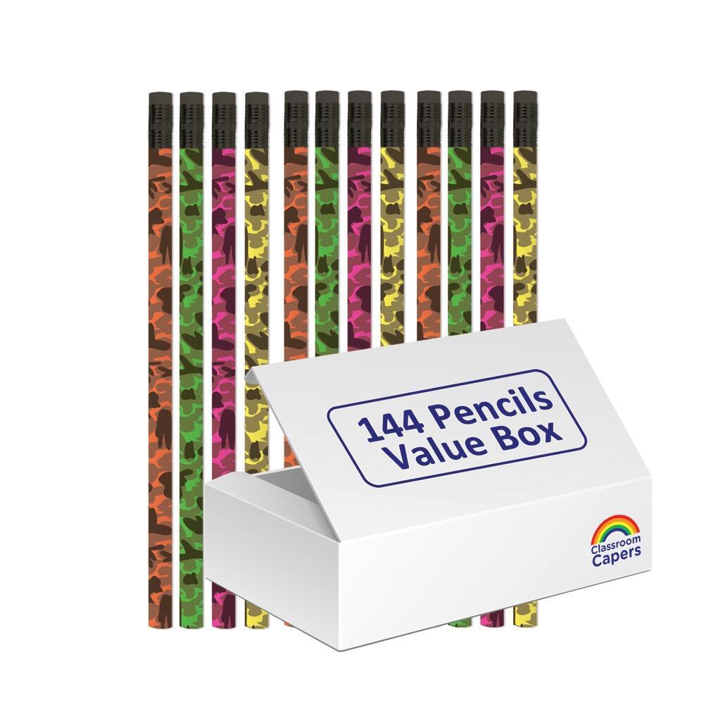 Bulk Pencils | 144 x Colourful Camouflage HB Pencils For Party Bags, Class Gifts & More!