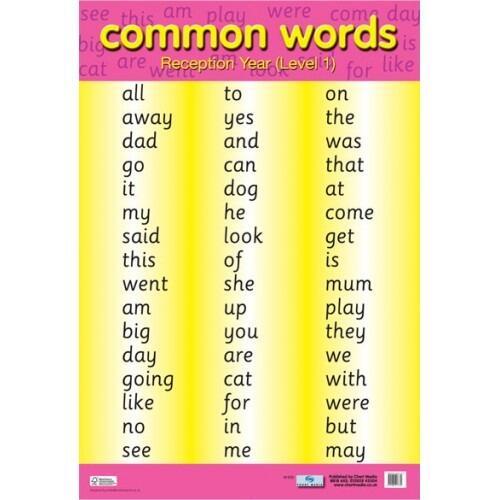 Educational Poster | Writing Skills, Common Words (Level 1) Classroom Poster