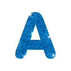 Stick-On Display Lettering | 5cm Bright Blue Sparkle Letters and Numbers x 107