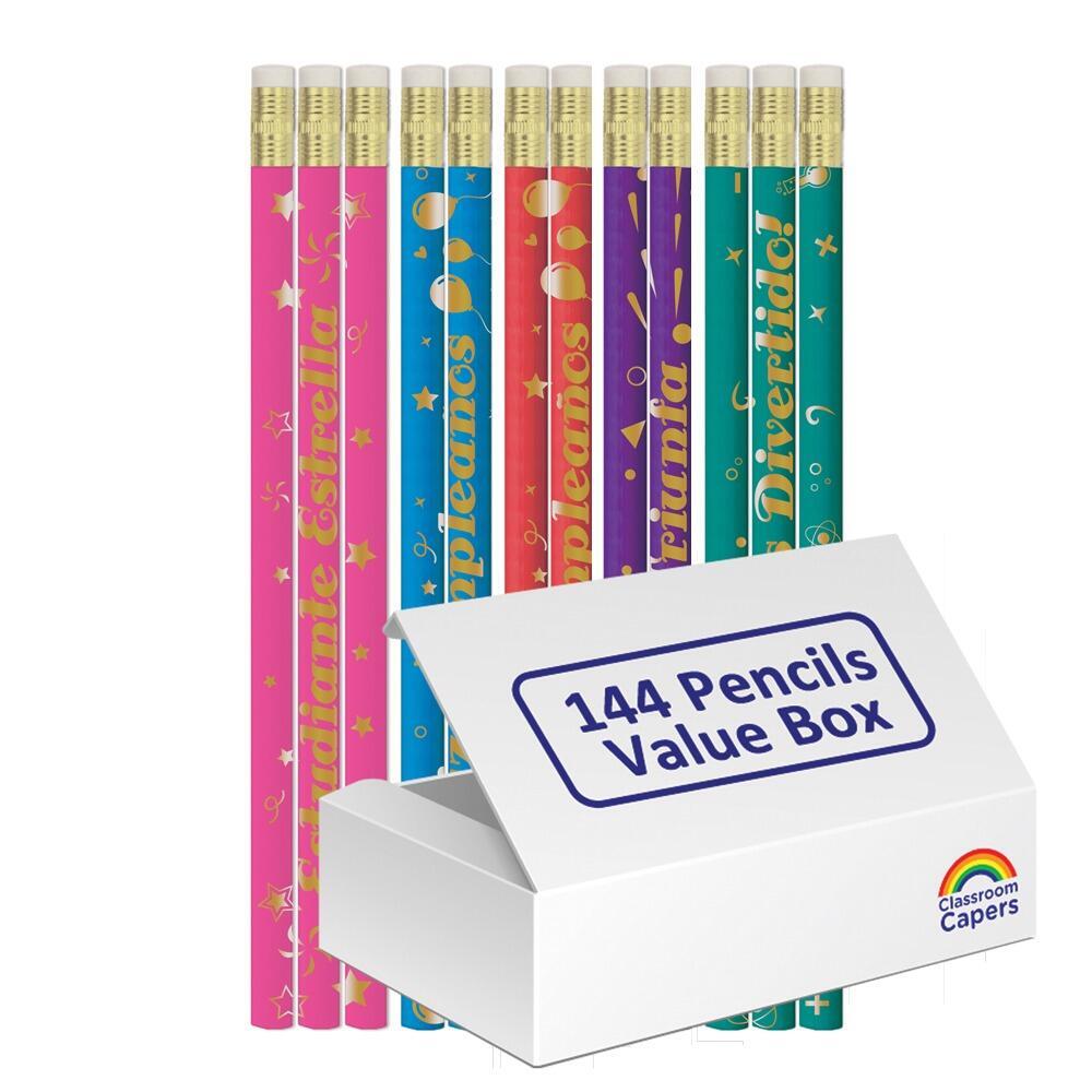 End of Term Class Gifts / Student Prizes | Spanish Words Pencils x 144 Bulk Value Box