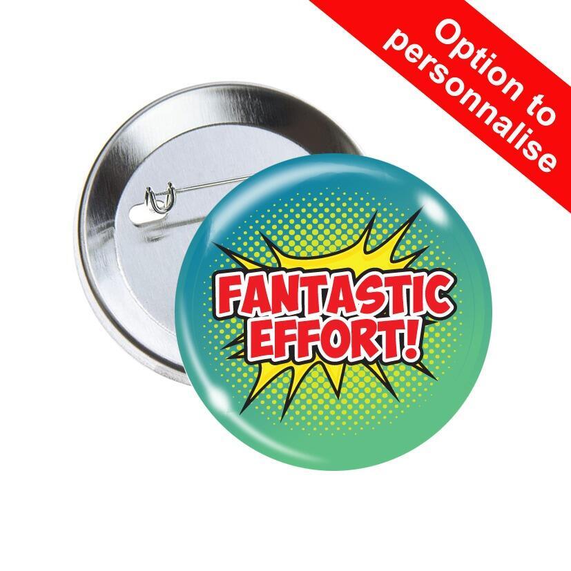 School Badges | Fantastic Effort, Super Hero/Retro Design Pin Badges for Schools x 10
