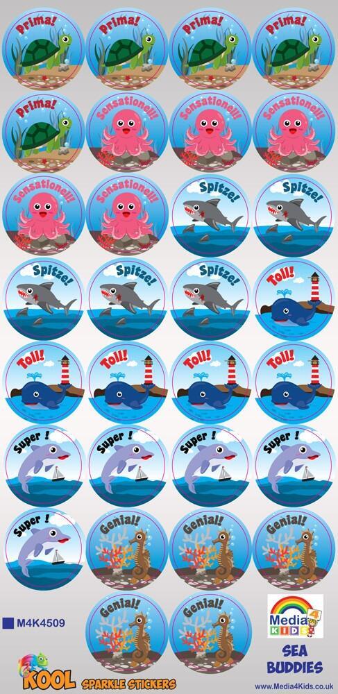 Reward Stickers | 90 x Colourful Sealife, German Teacher Stickers to Praise Student Effort