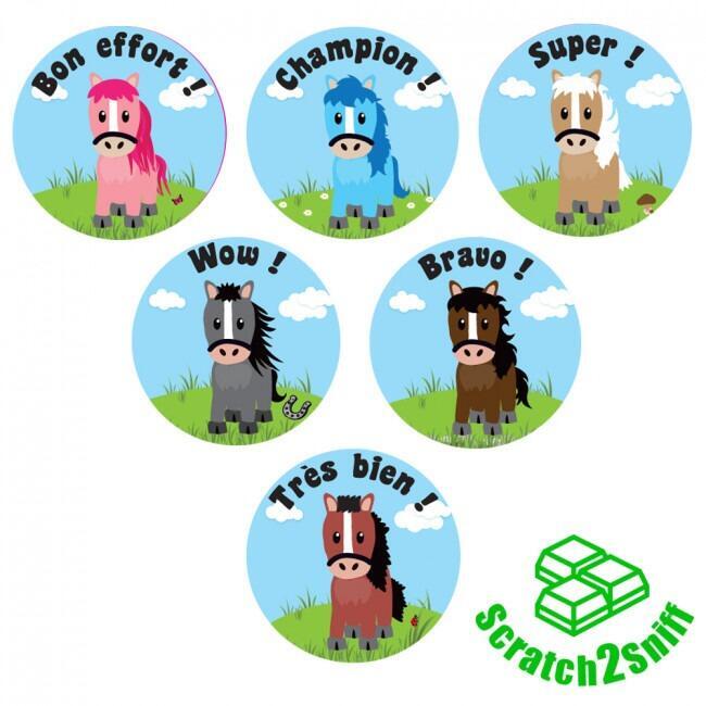 Scented Stickers | 90 Pony Design, Chocolate Scent, Smelly French Reward Stickers for Teachers