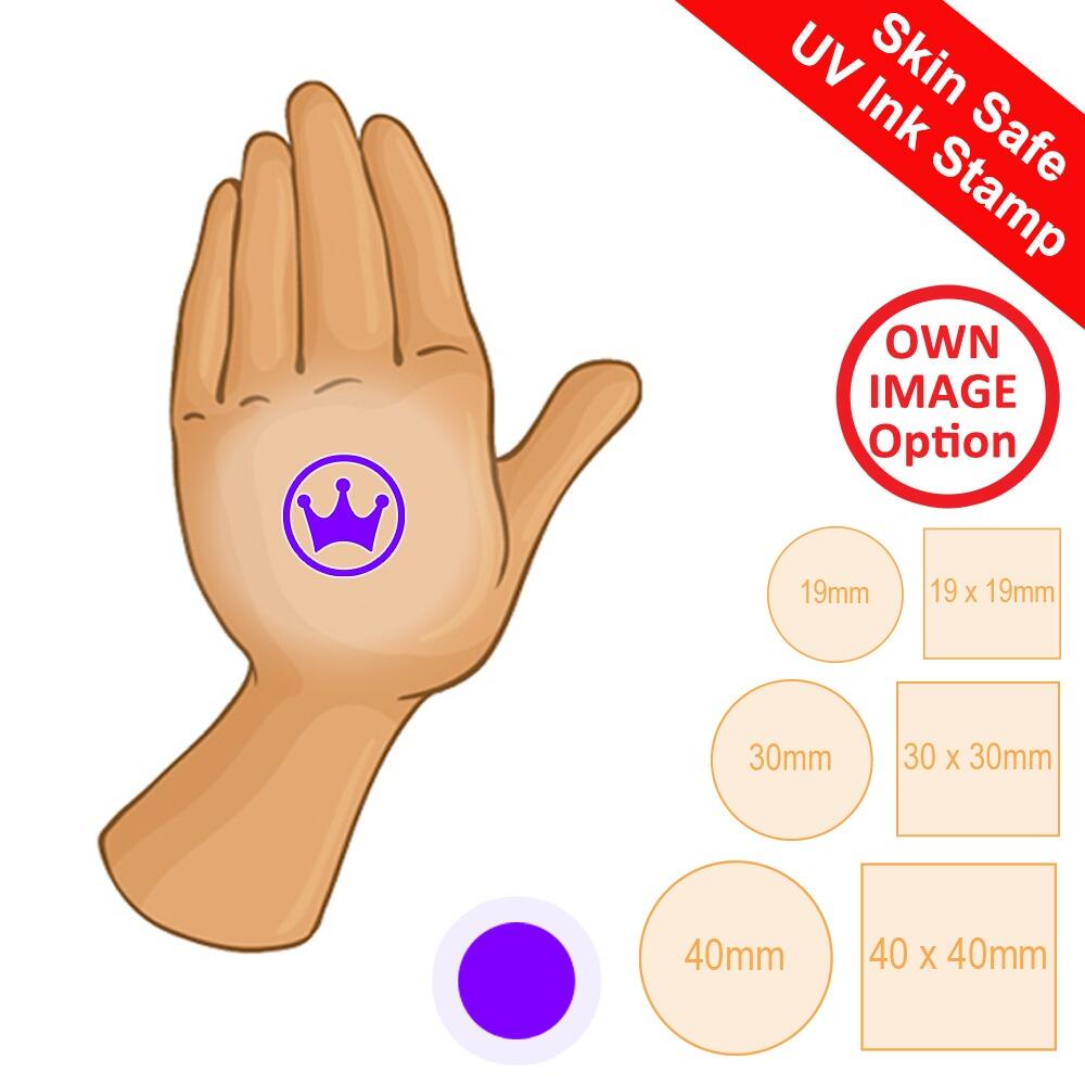 UV Ink Hand Stamp | Invisible Security/Event Skin Safe Stamp, Dermatologically Tested. Image / Own Logo Options