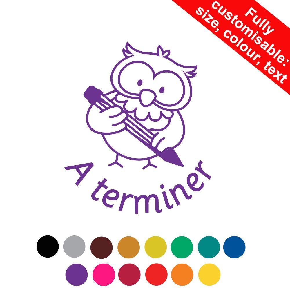French School Stampers | A terminer (Owl Classmates) French Personalised Teacher Stamps 19-30mm
