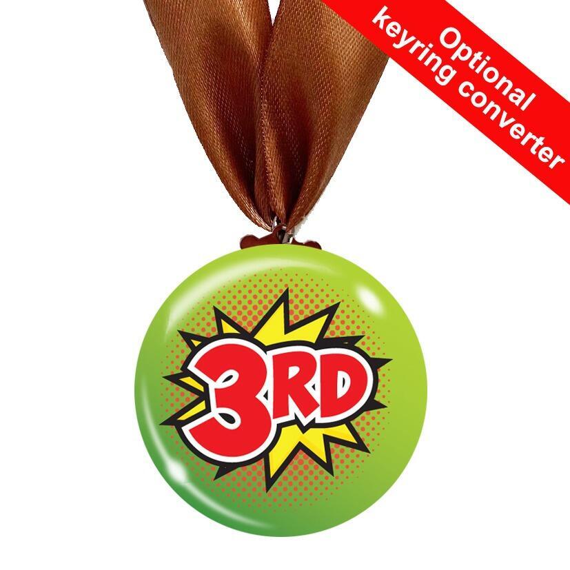 Low Cost Medals | Superhero Design '3rd' place Medal & Ribbon, Sports / Winner Value Medals.