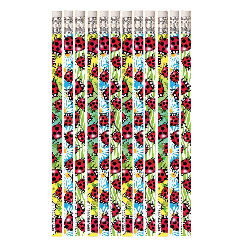 Low Cost Pencils | 12 x Ladybird/bug HB Pencils ? Class Gifts & Bulk School Packs