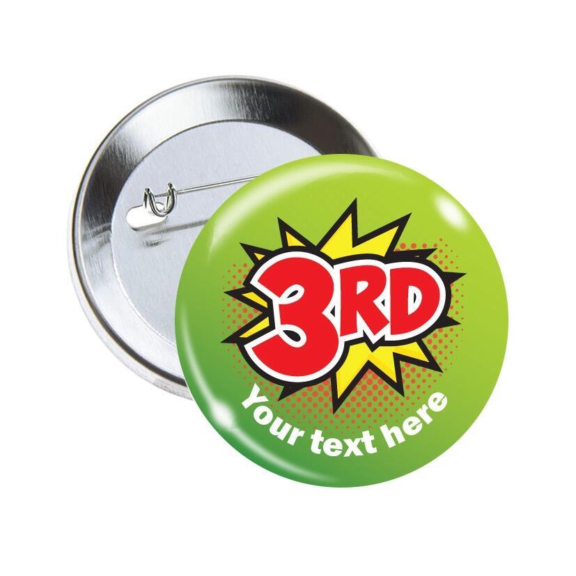 Custom Badges | 3rd Place, Super Hero/Retro Design Sports Day/Award Personalised Badges x10