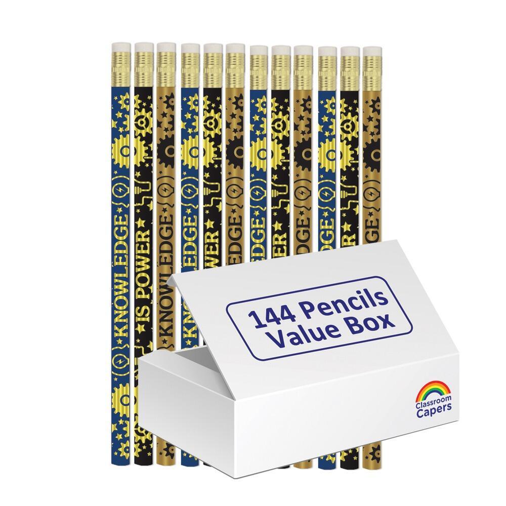Bulk Class Gifts | 144 x Stylish Knowledge is Power HB Science Pencils.